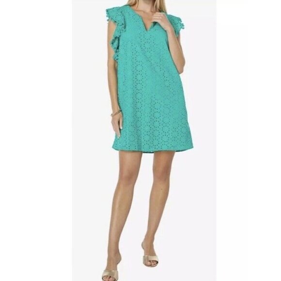 Lilly Pulitzer Dresses & Skirts - Lilly‎ Pulitzer Astara Dress Eyelet Flutter Sleeve Water Lilly Green NWT Sz M